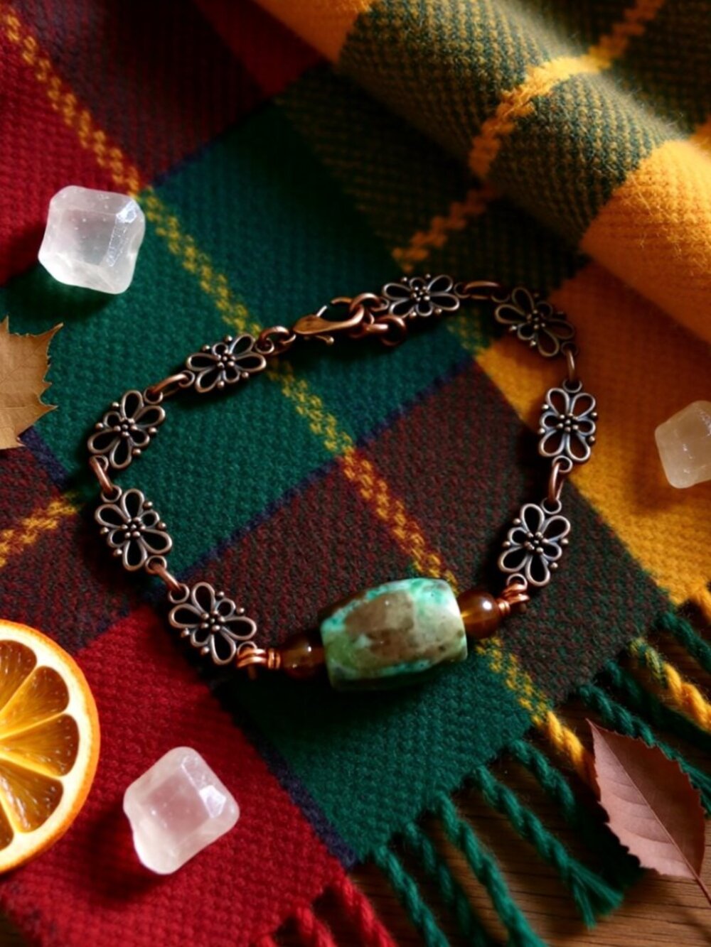 Fall Ready! Handmade Bracelet w. Rustic Jasper + Filigree Copper! ForestCore +++